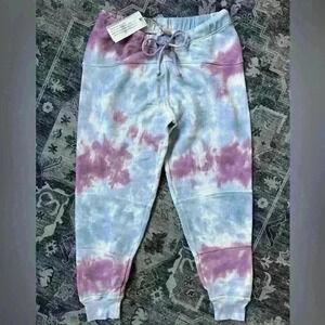 NWT LoveShackFancy Etty Cropped Jogger Pant tie dye storm Purple/Blue